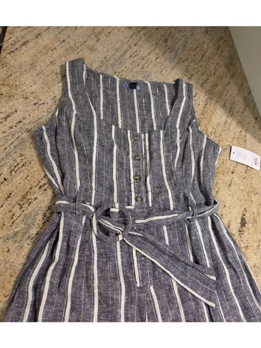 New! Vylette Size M Gray Silver Linen Blend Belted Jumpsuit Wide Leg Sleeveless - Picture 7 of 13